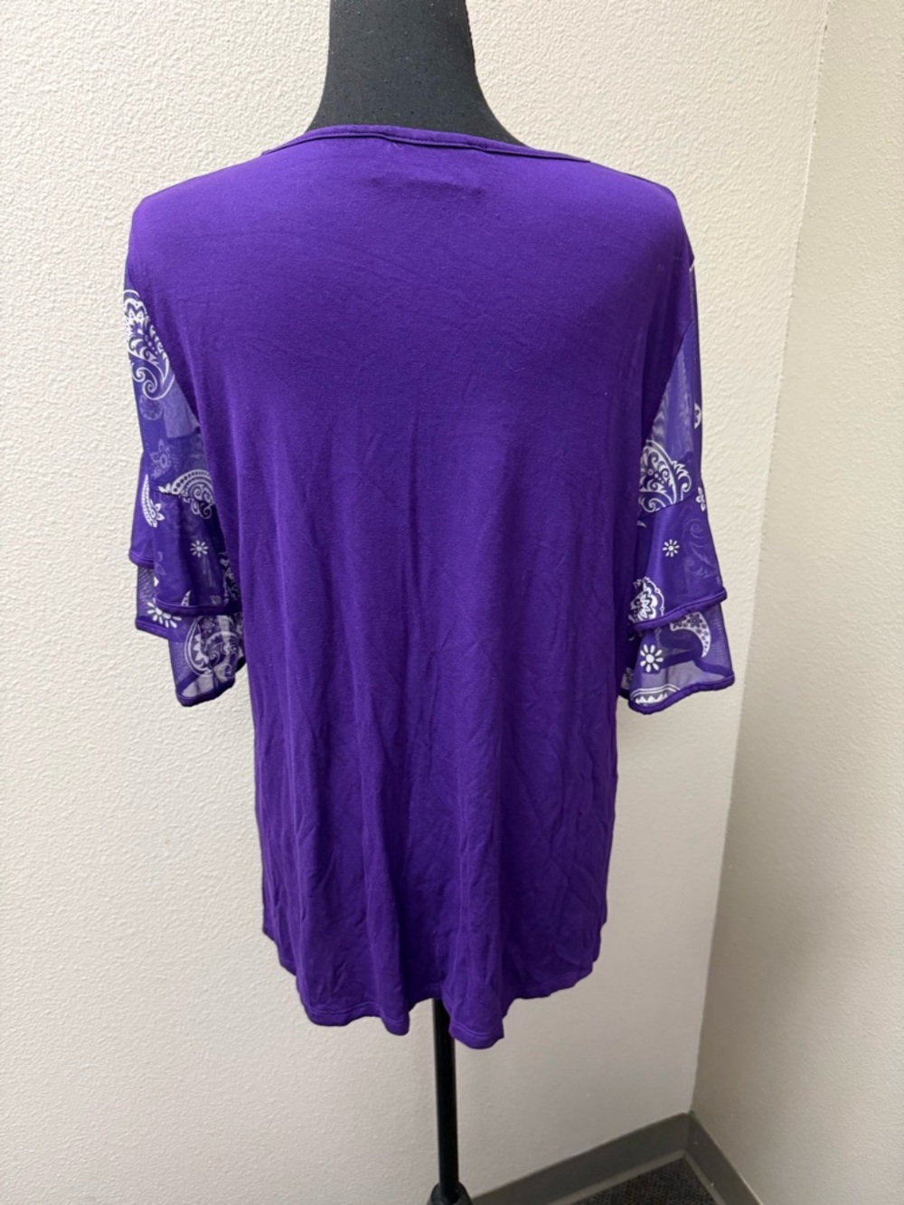 Back In The Saddle Purple Paisley Sleeve Boho Top Flowy Blouse Large - Picture 5 of 9